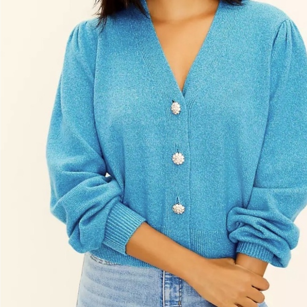 LOFT Turquoise Cardigan with Sparkling Buttons. XL NWOT